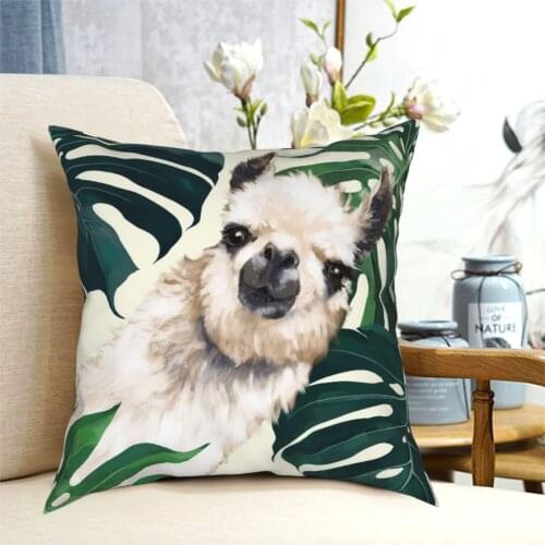 Llama In Tropical Monstera Plant Pillowcase Soft Polyester Cushion Cover Decor Animals Throw Pillow Case Cover Home 45X45cm