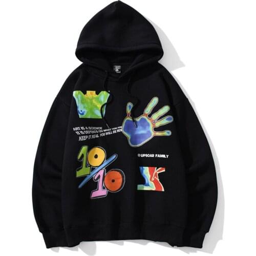 New Autumn Winter Popular Logo Finger Printed Splicing Sweatshirt Casual Harajuku College Style Pullover Fashion Male Streetwear