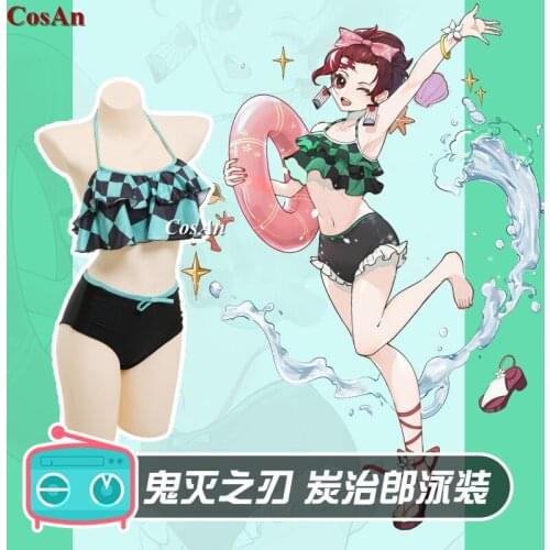 New Anime Demon Slayer:Kimetsu No Yaiba Kamado Tanjiro Cosplay Costume Lovely Swimsuit Activity Party Role Play Clothing S-XL