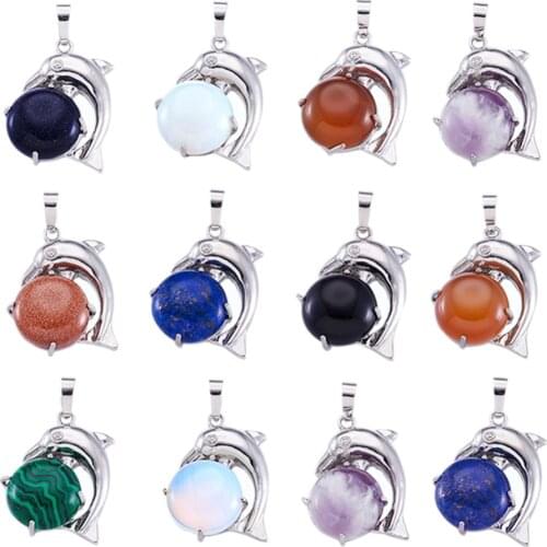 PandaHall 10pc 30x23x8mm Natural/Synthetic Stone Necklace Pendants for Jewelry Making DIY Findings with Brass Findings Dolphin
