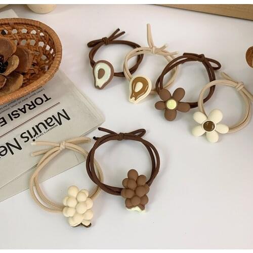 2021 New Korean Flower Avocado Grape Bowknot Trendy Hair Ties For Girls Ponytail Holders Rubber Band Hair Accessories Elastic