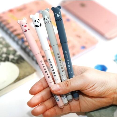 4X Cute Pig Panda Mouse Bear Erasable Gel Pen Rollerball Pen School Office Supply Kids Gift Stationery 0.35mm Blue Ink