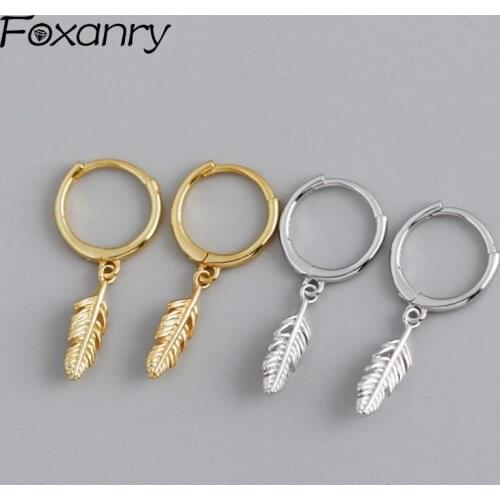 FOXANRY Prevent Allergy 925 Sterling Silver Earrings Fashion Hip Hop Vintage Simple Design Leaf Pendant Party Jewelry Wholesale