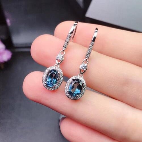 New natural blue topaz earrings 925 silver womens earrings luxurious atmosphere dignified elegant style friend party gift