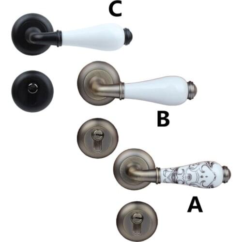 Modern simple white ceramic black indoor locks vintage brass printing ceramic bedroom kitchen wooden door locks Top quality