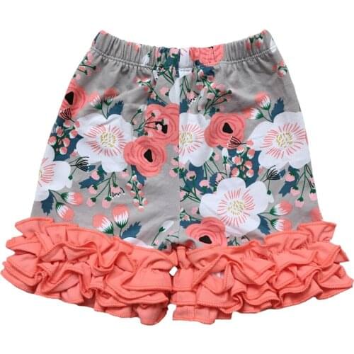 Spring color Floral girls icing ruffle shorts children boutique cotton pants wholesale bulk leggings