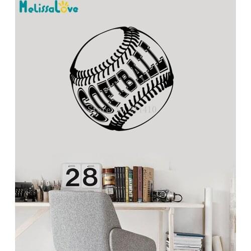Vinyl Wall Decal Softball Ball Lettering Sports Fan Art Room Decoration Stickers Self-adhesive Art Mural Gift For Kids YY759
