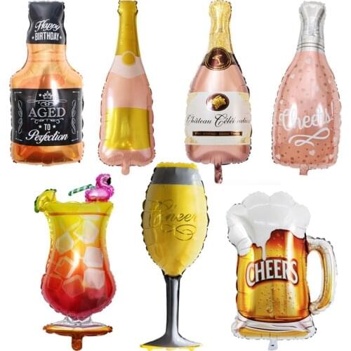 Wine Bottle Foil Balloons Whiskey Beer Cup Helium Mylar Balloon Birthday Bridal Shower Wedding Bachelorette Bar Party Decoration