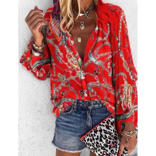 CINESSD Long Sleeves Casual Women Blouses V Neck Button Cardigan Loose Print Tops Office Ladies 2020 Thin Spring Summer Blouses