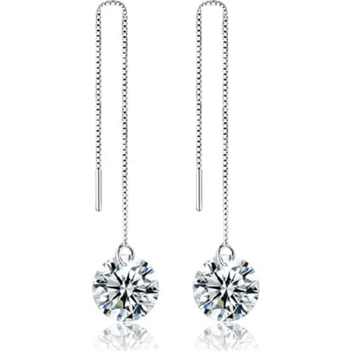 Exquisite 925 Sterling Silver Long Tassel Drop Cubic Zirconia Round Crystal Drop Earrings Women Brincos Piercing Jewelry