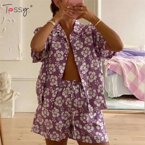 Tossy Casual Summer Two Piece Women Tops And Shorts Set 2021 New Printed Loose Homewear Suit 2 Piece Set Beach Outfits