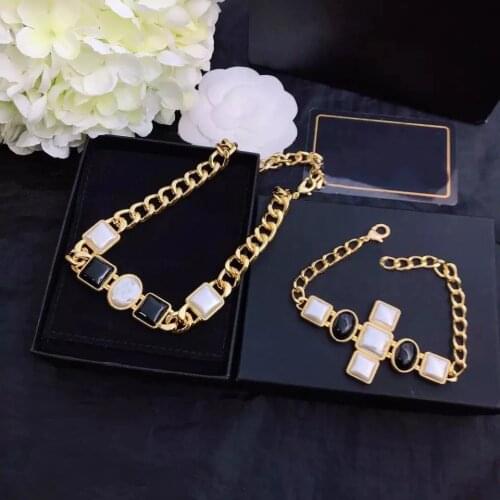 2020 Fashion Jewelry Women Vintage Thick Chain White Cross Necklace Bracelet Jewelry Set Party Fine Fashion Jewelry