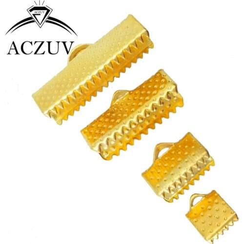 1000pcs Gold Plated 6mm 8mm 10mm 13mm 16mm 20mm 25mm 30mm 35mm Ribbon Cord End Fasteners Clasps Clips Crimp Beads RCE005
