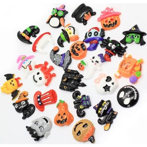 20/50pcs Halloween Series Random Mixed Design Broom Horse Pumpkin Cloud Resin Flatback Cabochon Kawaii For DIY Craft Decorati