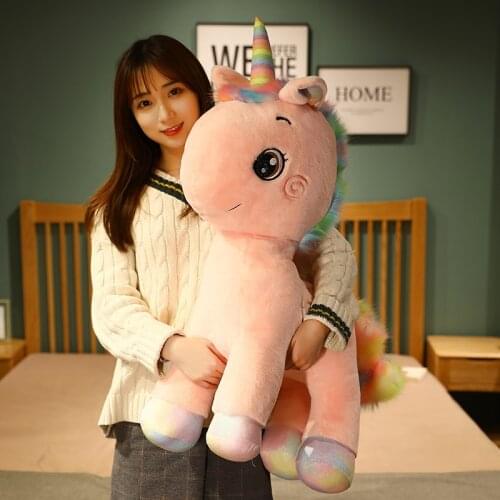 65/85cm Big Standing Lovely Colorful Unicorn Plush Toys Rainbow Unicorn Pillow Stuffed Soft Dolls for Girls Valentines Gift