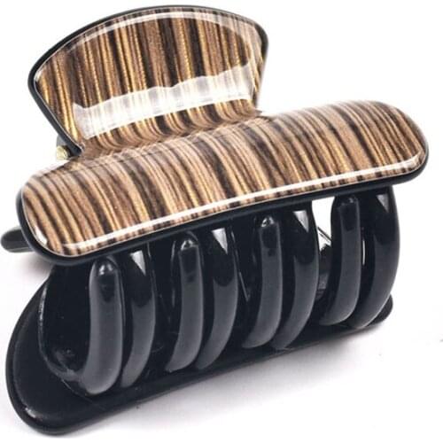 Acrylic Girls Small Hair Claw Crab Hair Clip Wood Stripes Her Claw Womens Spring Automatic accesorios mujer 13015