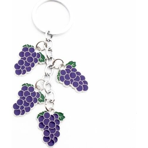 FREE SHIPPING by FEDEX 100pcs/lot New Wholesale Metal Zinc Alloy Grapes Keychains Purple Grapes Keyrings for Gifts