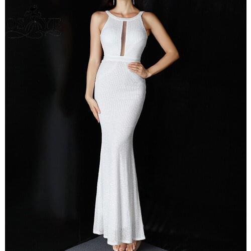 QSYYE Shiny White Prom Dress Sexy Back Mermaid Evening Gown Sparkle Sequin Pattern Formal Party Gown Keyhole Evening Dresses