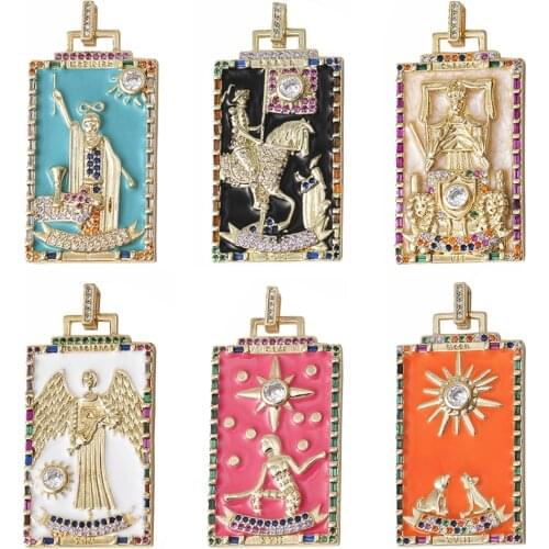 JUYA DIY Big Enamel Sun Pendants Greek Gods Painting Rainbow Zirconia Charms Pendant For Handmade Necklace Jewelry Makings