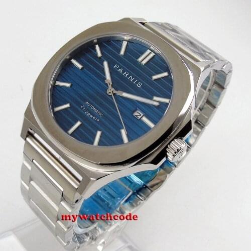 New arrive Square 44MM parnis blue dial date luminous miyota Mechanical Watches automatic mens watch P1240