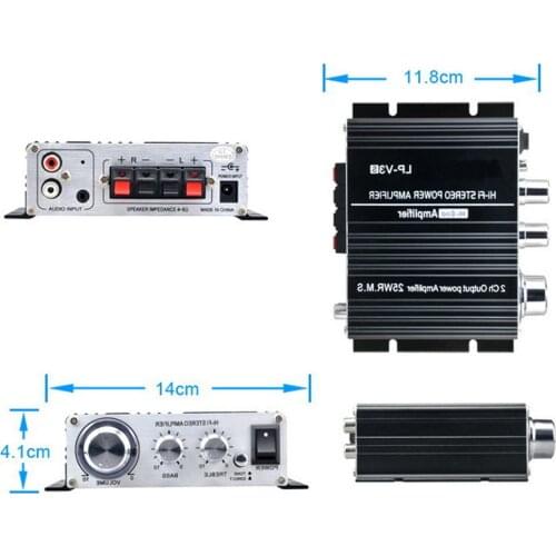 Black Car Audio Speaker Songs Track Stereo Connection 700W Power 12V Mini Digital MP3 Volume Control 3.5mm Hi-Fi LP-V3 Amplifier