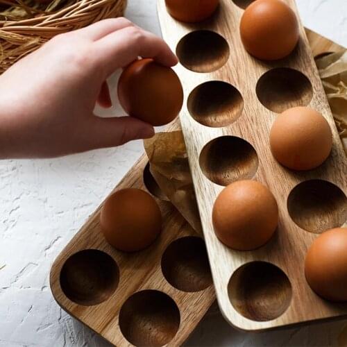 Japanese style Wooden Double Row Egg Storage Box Home Organizer Rack Eggs Holder Kitchen Decor Accessories