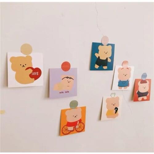 Cartoon Cute Bear Mini Postcards Double Sided Decorative Card Diy Background Wall Sticker Kawaii Bookmarks Room Decor 8 Sheets