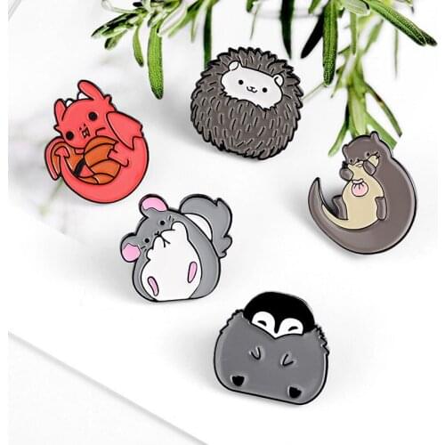 Cute Animal Penguin Chinchilla Hedgehog Brooch Enamel Pins Metal Brooches for Men Women Badge Pins Brooch Clothing Accessories
