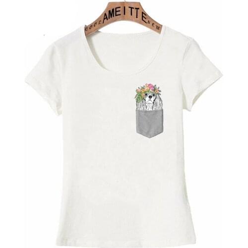Funny Design Cavalier King Charles Spaniel - Florals In Pocket T-Shirt Fashion Women T Shirt Popular Casual Tops Cute Girl Tees