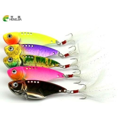 HENGJIA 5PCS Quick Sinking Metal VIB Crankbait 11g Treble Hooks Vibration Lure Fishing Lure Metal Spoon Sequins All Water