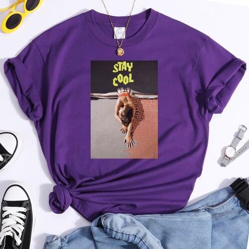 Cottagecore Style Stay Cool Letter Printing Womens Tshirt Vintage Tops Plus Size Tshirt Spring Summer Vogue Womens t-Shirts