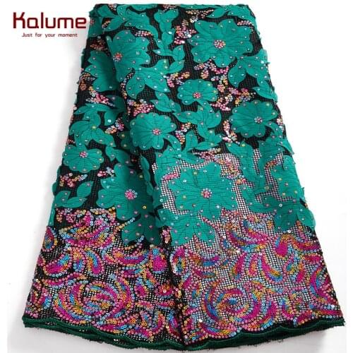 Kalume Sequins Wax Nigerian Lace Fabric Colorful African Wax Net Mesh Lace Fabric Sequins High Quality For Diy Dress Party F2569