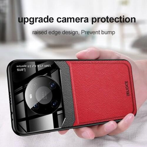 Leather Glass Case for Huawei Mate 40 Shockproof Leather Lens Glass Hard Case Cover for Huawei Mate 40 Pro Plus Mate40+ 5G
