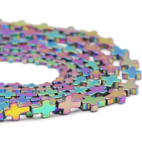 Jesus Cross Multicoloured 4x6/6x8/8x10MM Hematite Natural Stone Spacer Loose Beads For Jewelry Making DIY Bracelets Accessories