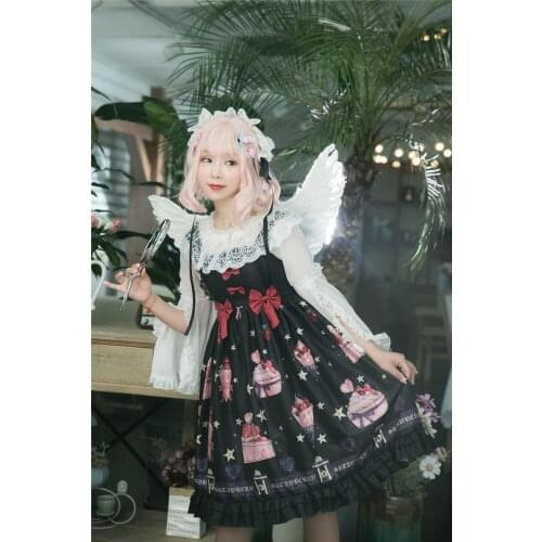 Sweet princess lolita dress vintage lace bowknot cute printing high waist victorian dress kawaii girl gothic lolita jsk loli cos