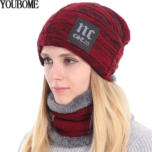 YOUBOME Fashion Winter Beanie Knitted Hat Scarf Female Winter Hats For Women Men Skullies Beanies Baggy Girls WarmThicken Caps
