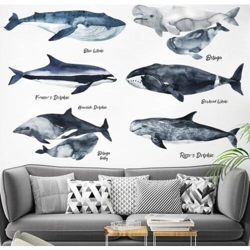 Nordic style Whale Dolphin Wall Stickers for Kids room Bedroom Game room Eco-friendly Vinyl Wall Decals Art Home Decor