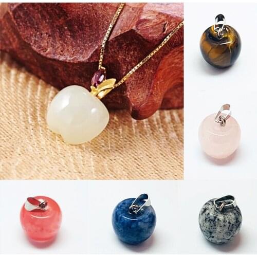 Natural Stone Apple Shape Necklace Pendant Pink Crystal Opal Tigereye Pendants DIY Jewelry Making Necklace Accessories Wholesale