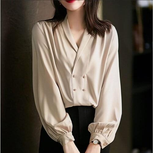 2021 New Womens Shirt Top with Double-row Button-down Shirt Silk Shirt Women Clothing Maternity