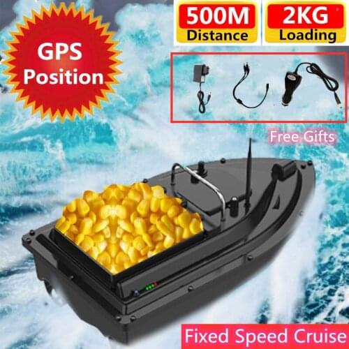 New Large hopper Double Motor Fixed Speed Cruise Automatic Feed Fishing Bait Boat 500M 2KG Loading GPS Position Boat With Charge