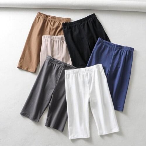 Sexy women cotton high waist elastic pure color slim Knee-Length biker shorts female