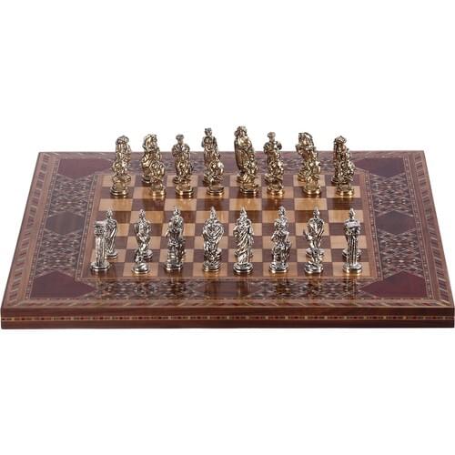 Gift Home Metal Ottoman Byzantine Chess set Small Size Bright and Hand-Made Solid Wood Chess Board
