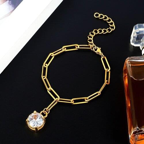 Luxury Brand Gold Bracelet Big Crystal Charm Bracelets Simple Chain Link Bracelets For Women Fashion Jewelry