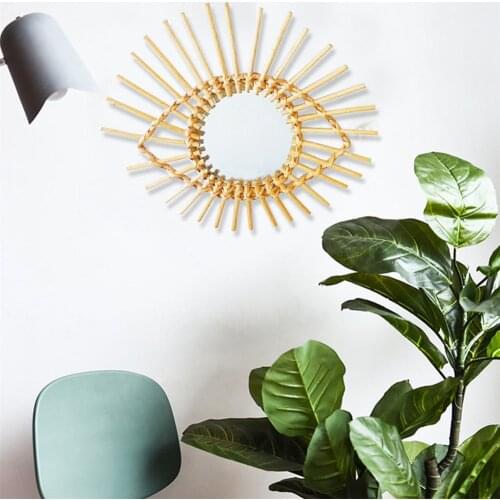 Rattan Mirror Creative Art Decoration Round Mirror Wall Hanging Mirror Eye Shape Frame For Livingroom Bathroom