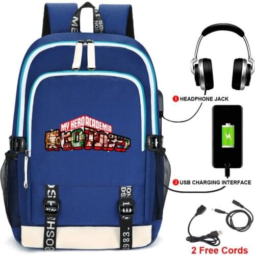 USB Charging Schoolbag Students Backpack Computer Bag My Hero Academia Backpack Boku no Hero Cosplay Rucksack Halloween Gift