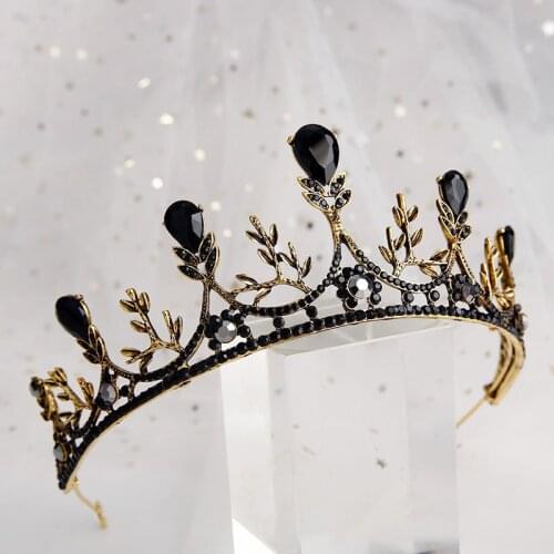 Baroque Retro Black Luxury Bridal Crystal Tiaras Crowns Princess Queen Pageant Prom Rhinestone Veil Tiara Wedding Hair Accessory
