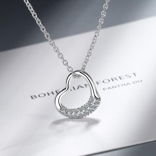 Trendy 925 Sterling Silver Zircon Love Heart Pendant Necklace Short Chain Clavicle Necklace For Women Wedding Engagement Jewelry