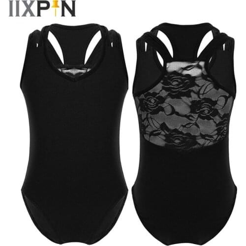 IIXPIN Kids Girls Ballet Dance Gymnastics Leotard Sleeveless Lace Splice Racer Back Cotton Jumpsuit Body Suits Ballet Leotards