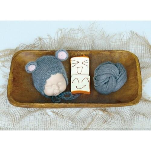 Vintage Newborn Animal Toy and Stretch Wrap Set Photography Props Knitted Jersey Wrap 2 Pcs Bread Baby Photo Accessory