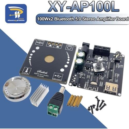 XY-AP100L 100W X 2 Bluetooth 5.0 Stereo Amplifier Board HIFI 2.0 AUX USB Sound Card Digital Power Amp Amplificador DC 5V 12V 24V